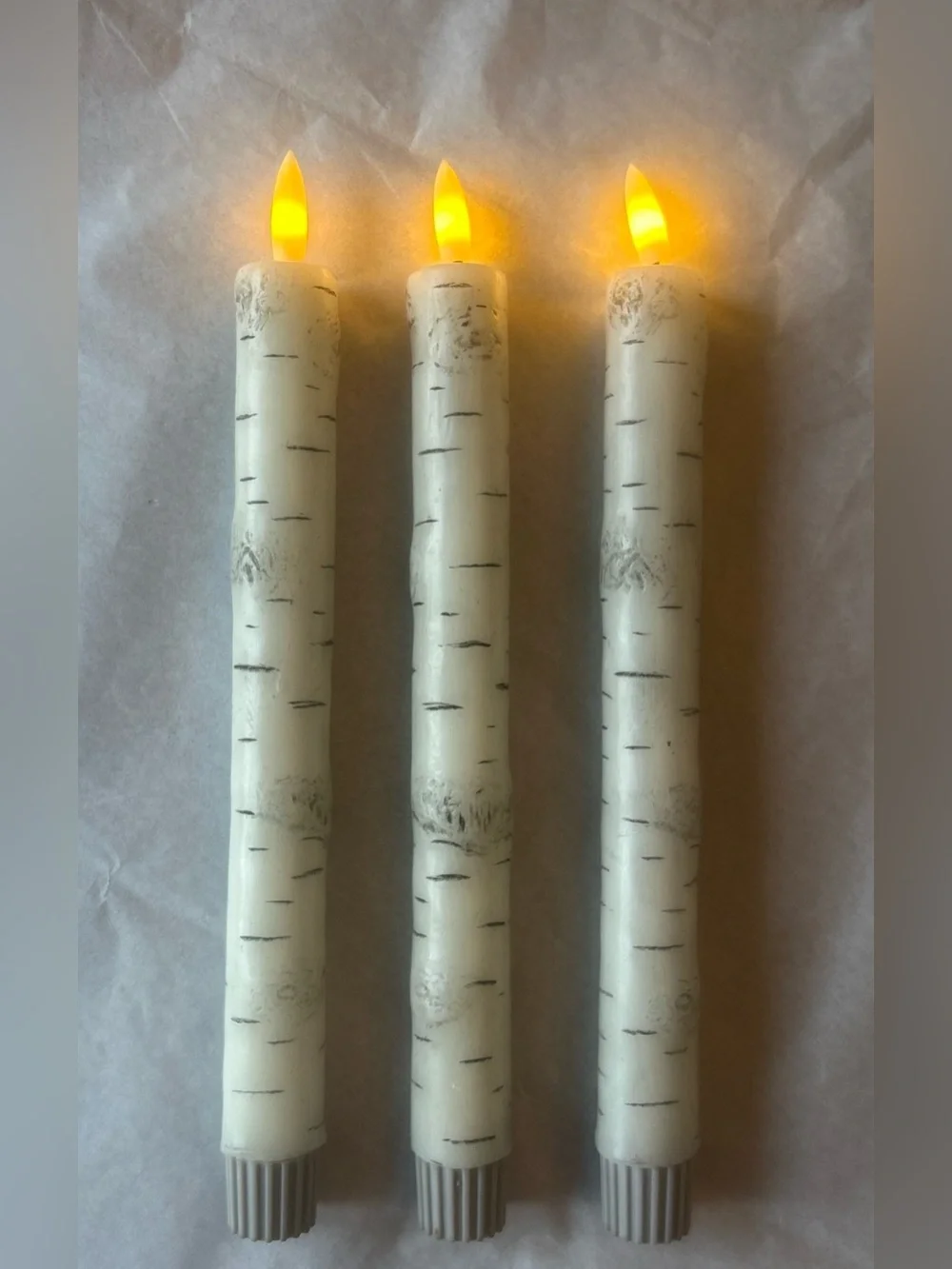 Birch-Textured LED Taper Candles - White (Set of 3)